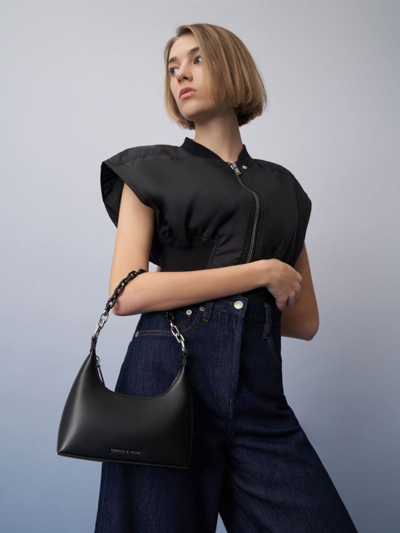 τσάντεσ ώμου Charles And Keith Koi Chain Handle μαυρα | 62513-VHAS