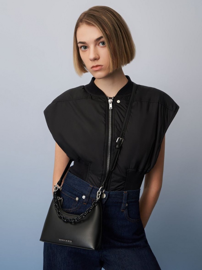 τσάντεσ ώμου Charles And Keith Koi Chain Handle μαυρα | 62513-VHAS