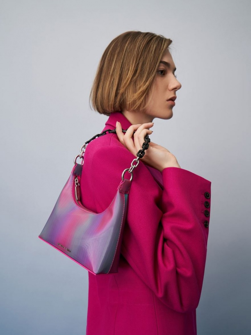 τσάντεσ ώμου Charles And Keith Koi Chain Handle παγώνι | 64578-BEMX