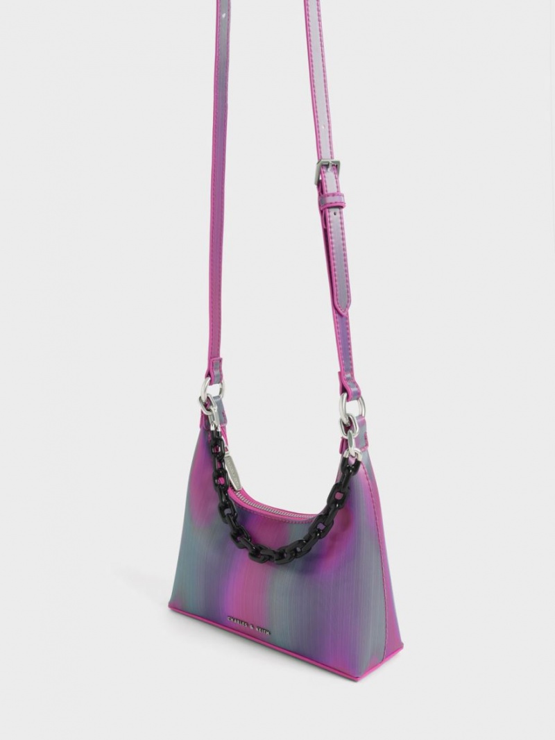 τσάντεσ ώμου Charles And Keith Koi Chain Handle παγώνι | 64578-BEMX