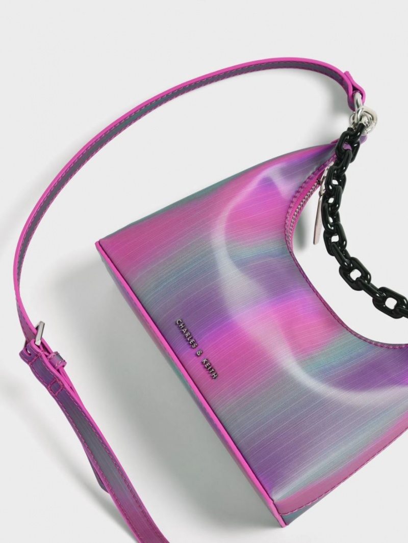 τσάντεσ ώμου Charles And Keith Koi Chain Handle παγώνι | 64578-BEMX