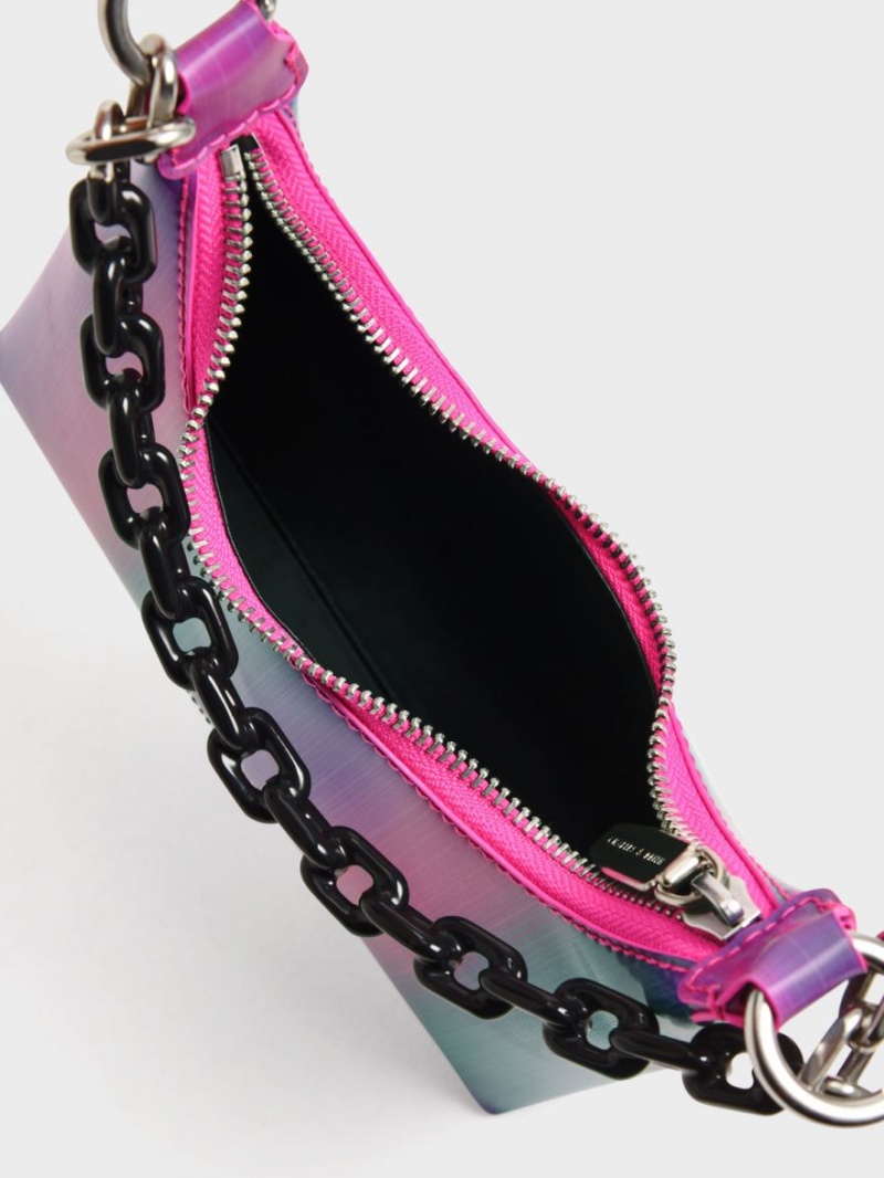 τσάντεσ ώμου Charles And Keith Koi Chain Handle παγώνι | 64578-BEMX