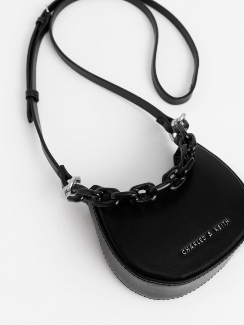μίνι τσάντες Charles And Keith Koi Chain Handle μαυρα | 75804-WJFH