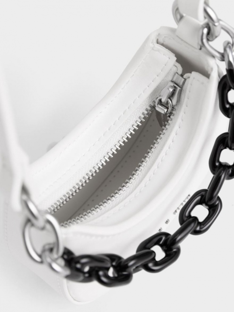 μίνι τσάντες Charles And Keith Koi Chain Handle ασπρα | 75342-GITQ
