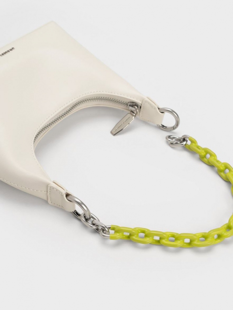 τσάντεσ ώμου Charles And Keith Koi Chain Handle κρέμα | 72419-TVSB