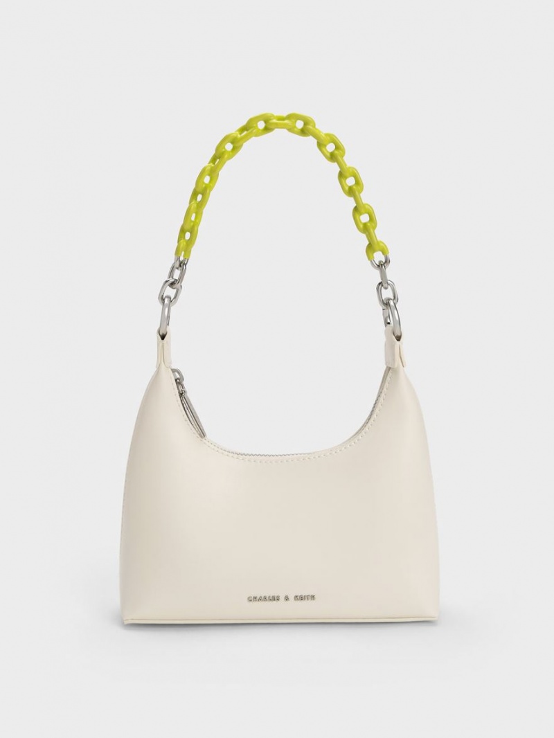 τσάντεσ ώμου Charles And Keith Koi Chain Handle κρέμα | 72419-TVSB