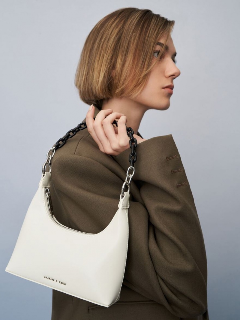 τσάντεσ ώμου Charles And Keith Koi Chain Handle ασπρα | 90456-FXWZ