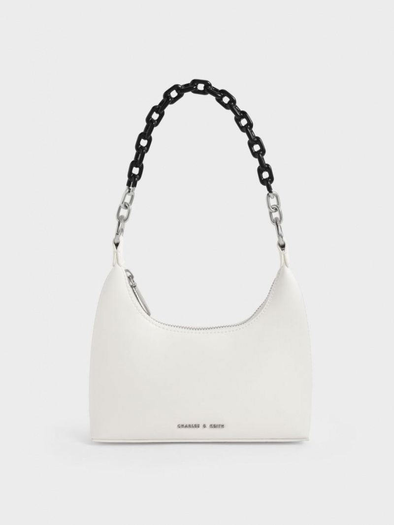 τσάντεσ ώμου Charles And Keith Koi Chain Handle ασπρα | 90456-FXWZ