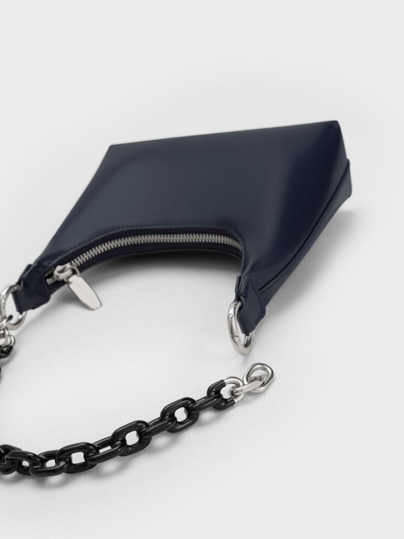 τσάντεσ ώμου Charles And Keith Koi Chain Handle σκουρο μπλε | 70268-PIOJ