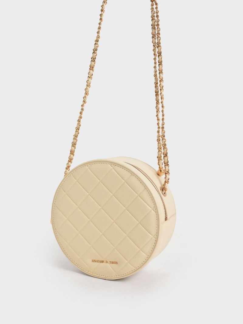 τσάντεσ ώμου Charles And Keith Kwan Καπιτονέ Circle Μπεζ | 37562-ZYUI