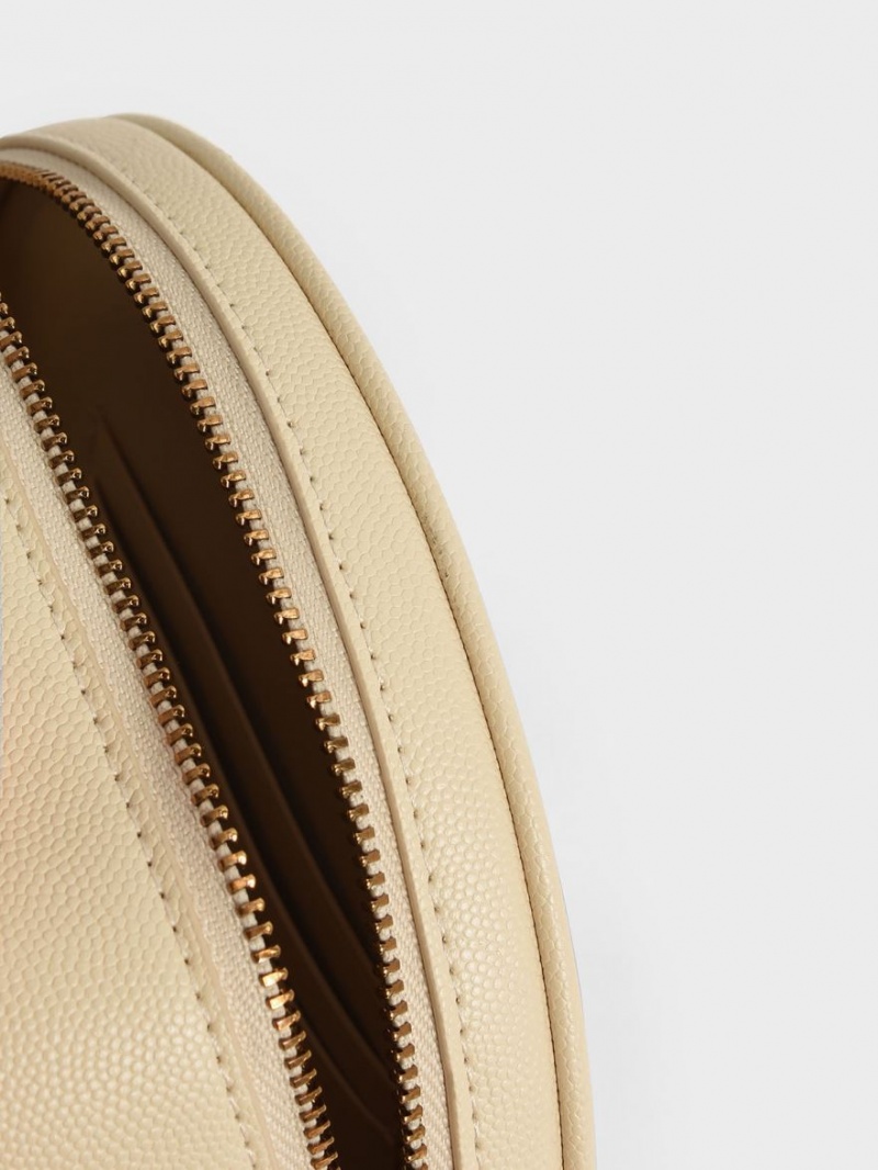 τσάντεσ ώμου Charles And Keith Kwan Καπιτονέ Circle Μπεζ | 37562-ZYUI
