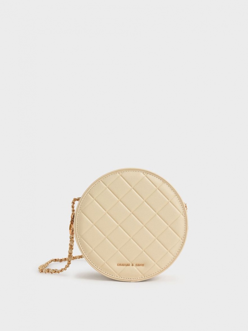 τσάντεσ ώμου Charles And Keith Kwan Καπιτονέ Circle Μπεζ | 37562-ZYUI