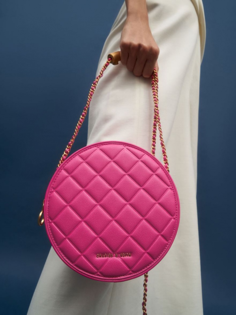 τσάντεσ ώμου Charles And Keith Kwan Καπιτονέ Circle φουξια | 71268-RQCY