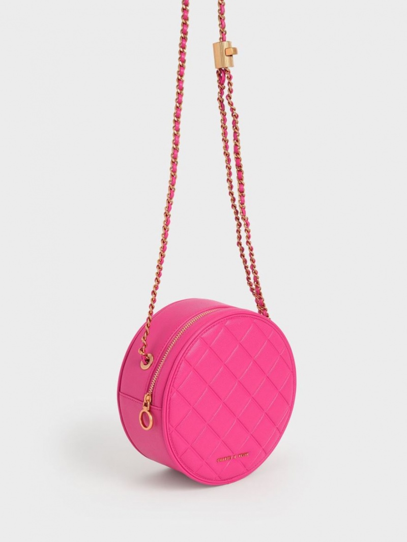 τσάντεσ ώμου Charles And Keith Kwan Καπιτονέ Circle φουξια | 71268-RQCY