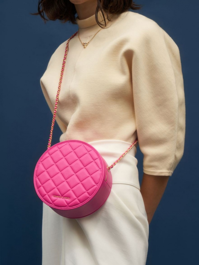 τσάντεσ ώμου Charles And Keith Kwan Καπιτονέ Circle φουξια | 71268-RQCY