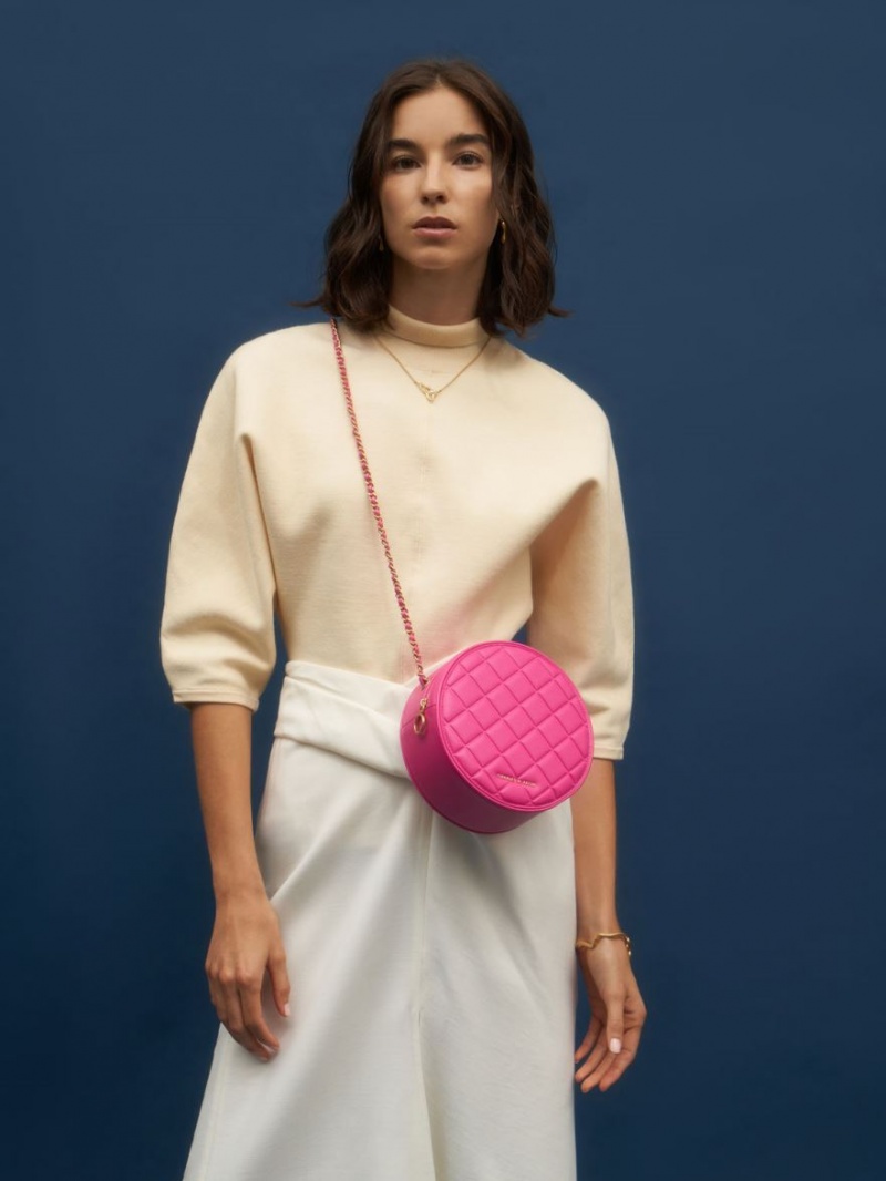 τσάντεσ ώμου Charles And Keith Kwan Καπιτονέ Circle φουξια | 71268-RQCY