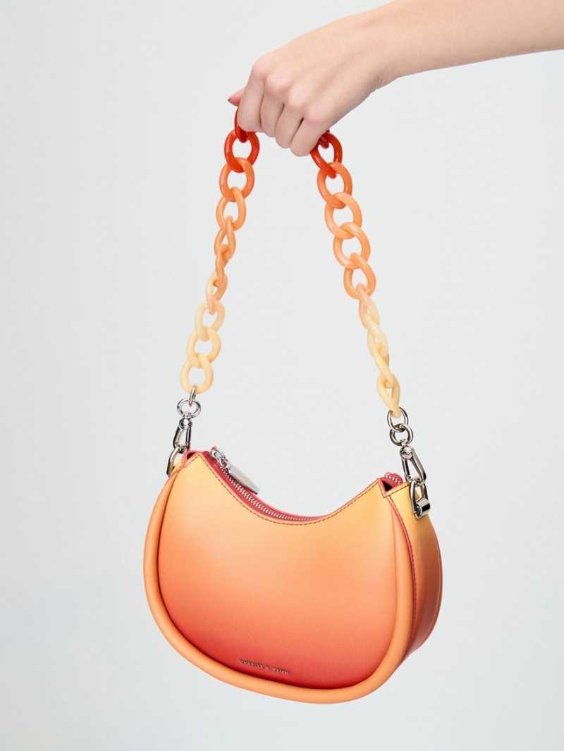 τσάντεσ ώμου Charles And Keith Lana Curved πορτοκαλι | 10876-NXGB