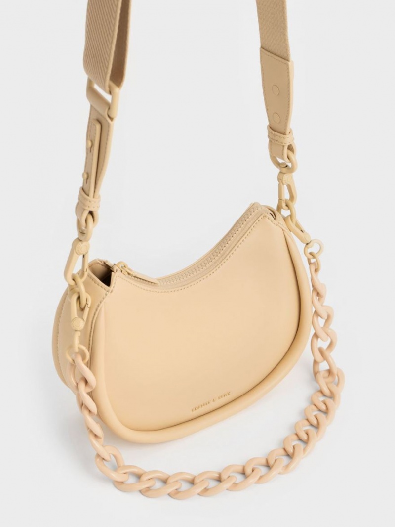 τσάντεσ ώμου Charles And Keith Lana Curved Μπεζ | 41206-VXRT