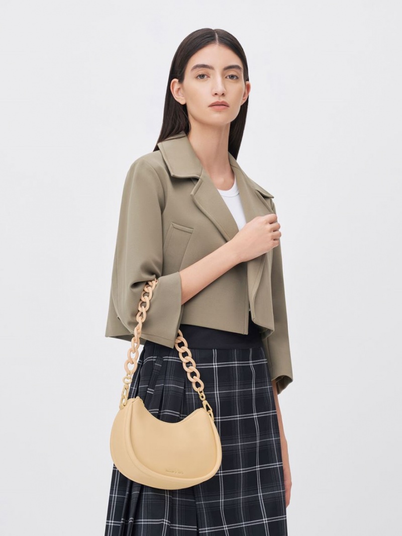 τσάντεσ ώμου Charles And Keith Lana Curved Μπεζ | 41206-VXRT