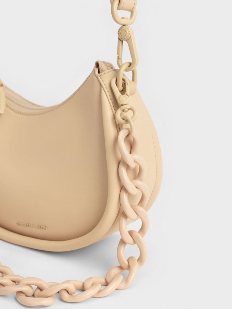 τσάντεσ ώμου Charles And Keith Lana Curved Μπεζ | 41206-VXRT