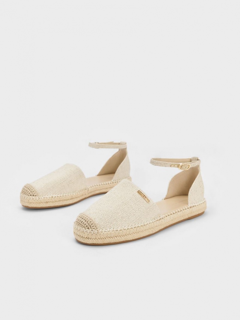 Παπουτσια Μπαλαρινεσ Charles And Keith Linen Ankle-λουρακια εσπαντριγιεσ Μπεζ | 03954-VJYG