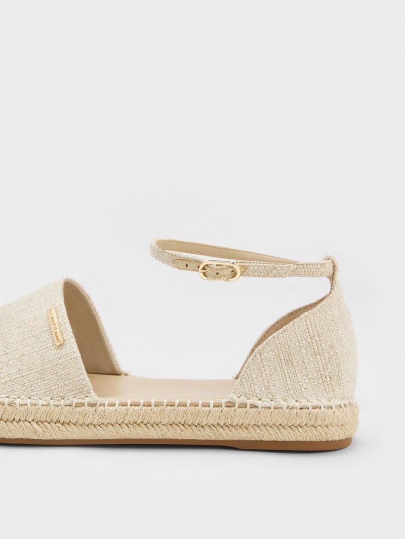 Παπουτσια Μπαλαρινεσ Charles And Keith Linen Ankle-λουρακια εσπαντριγιεσ Μπεζ | 03954-VJYG