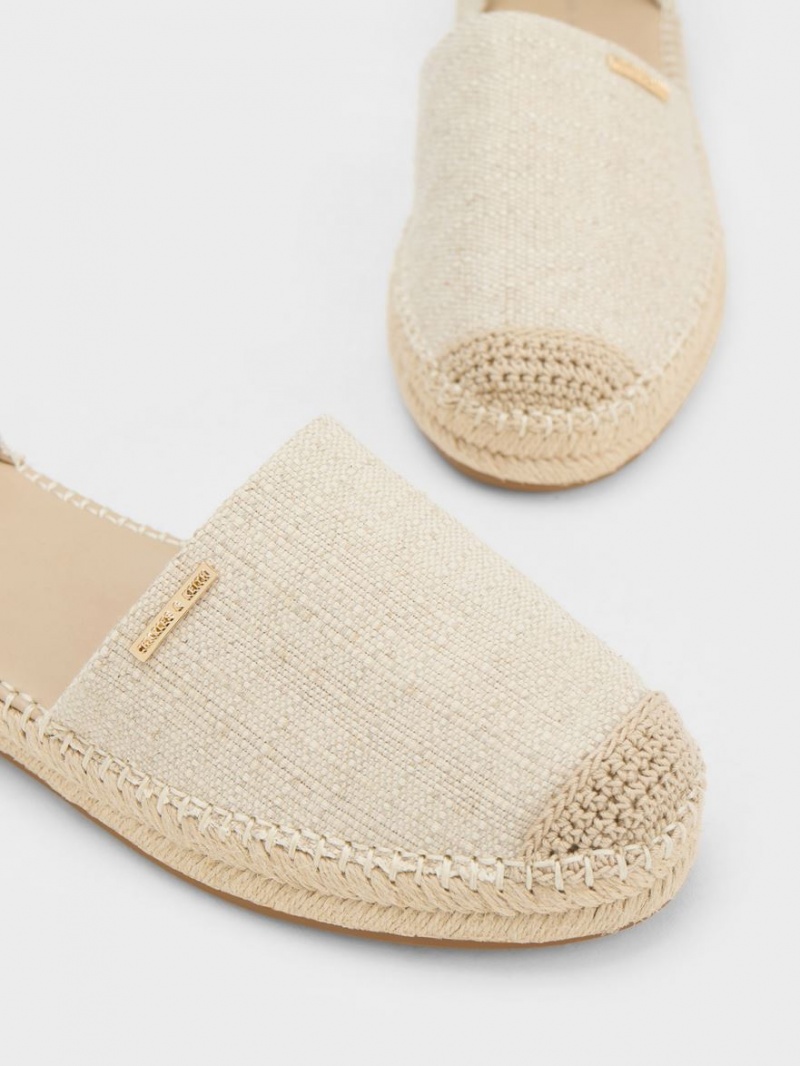 Παπουτσια Μπαλαρινεσ Charles And Keith Linen Ankle-λουρακια εσπαντριγιεσ Μπεζ | 03954-VJYG