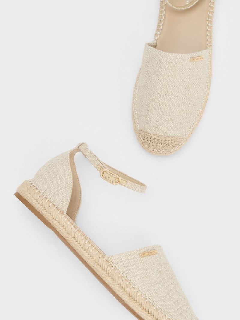 Παπουτσια Μπαλαρινεσ Charles And Keith Linen Ankle-λουρακια εσπαντριγιεσ Μπεζ | 03954-VJYG