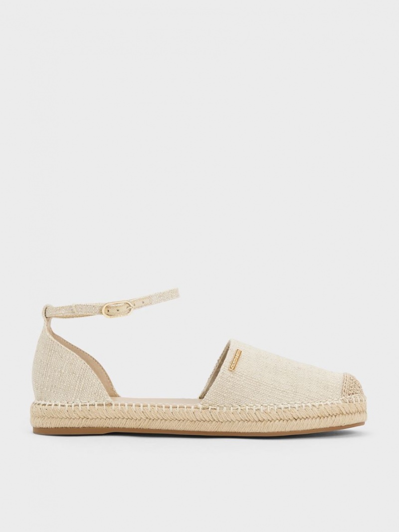 Παπουτσια Μπαλαρινεσ Charles And Keith Linen Ankle-λουρακια εσπαντριγιεσ Μπεζ | 03954-VJYG