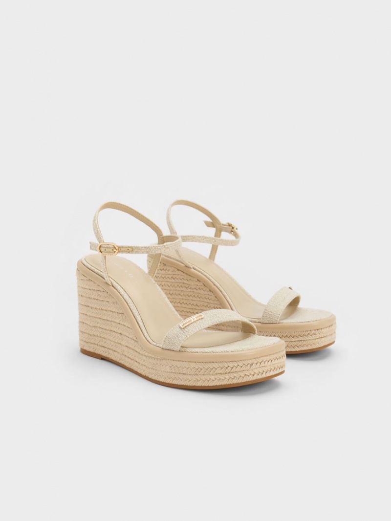 παπουτσια πλατφορμα Charles And Keith Linen εσπαντριγιεσ Μπεζ | 43672-QKAC