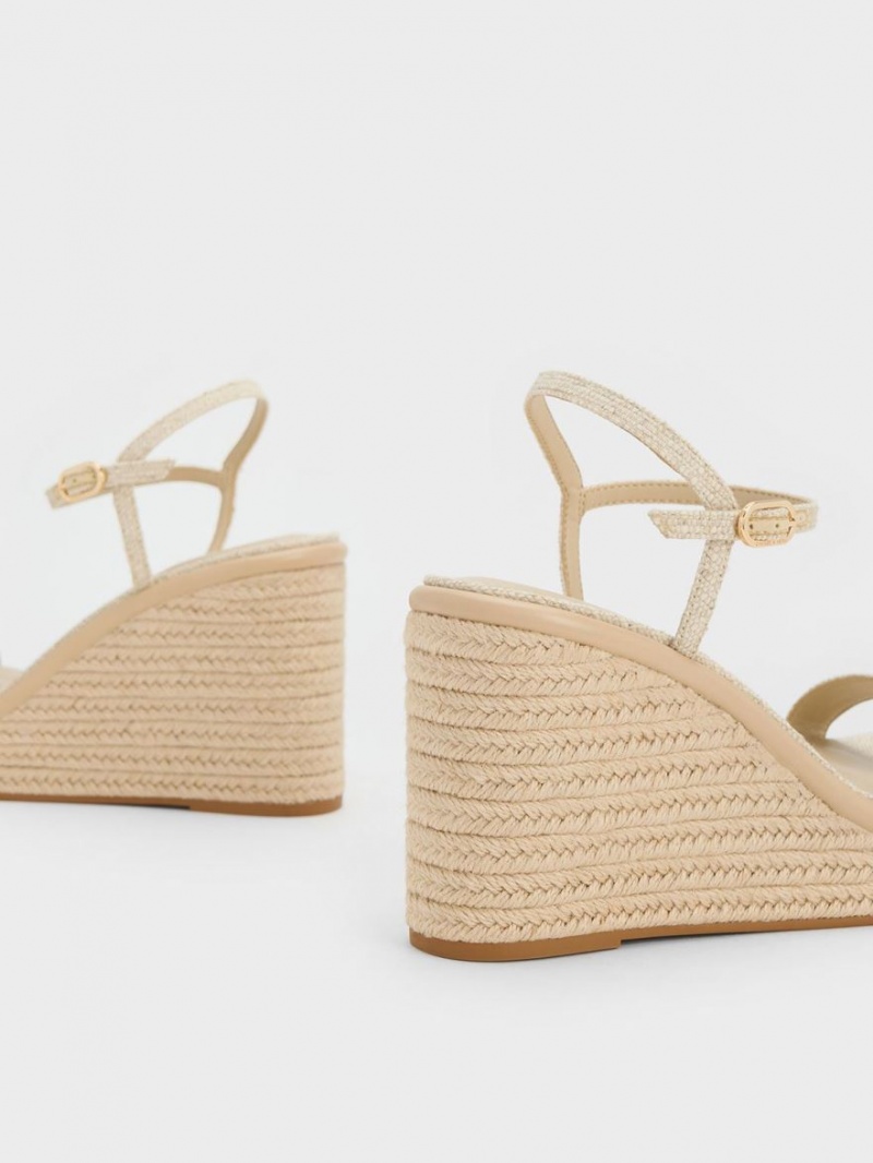 παπουτσια πλατφορμα Charles And Keith Linen εσπαντριγιεσ Μπεζ | 43672-QKAC