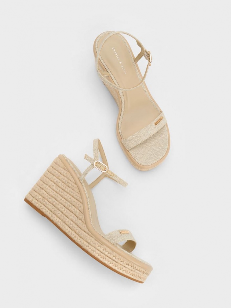 παπουτσια πλατφορμα Charles And Keith Linen εσπαντριγιεσ Μπεζ | 43672-QKAC