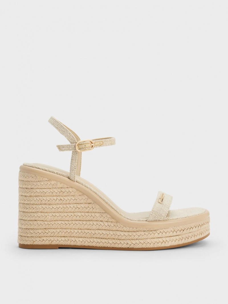 παπουτσια πλατφορμα Charles And Keith Linen εσπαντριγιεσ Μπεζ | 43672-QKAC