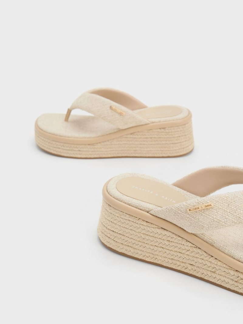 παπουτσια πλατφορμα Charles And Keith Linen εσπαντριγιεσ Στρινγκ Μπεζ | 29140-CLRE