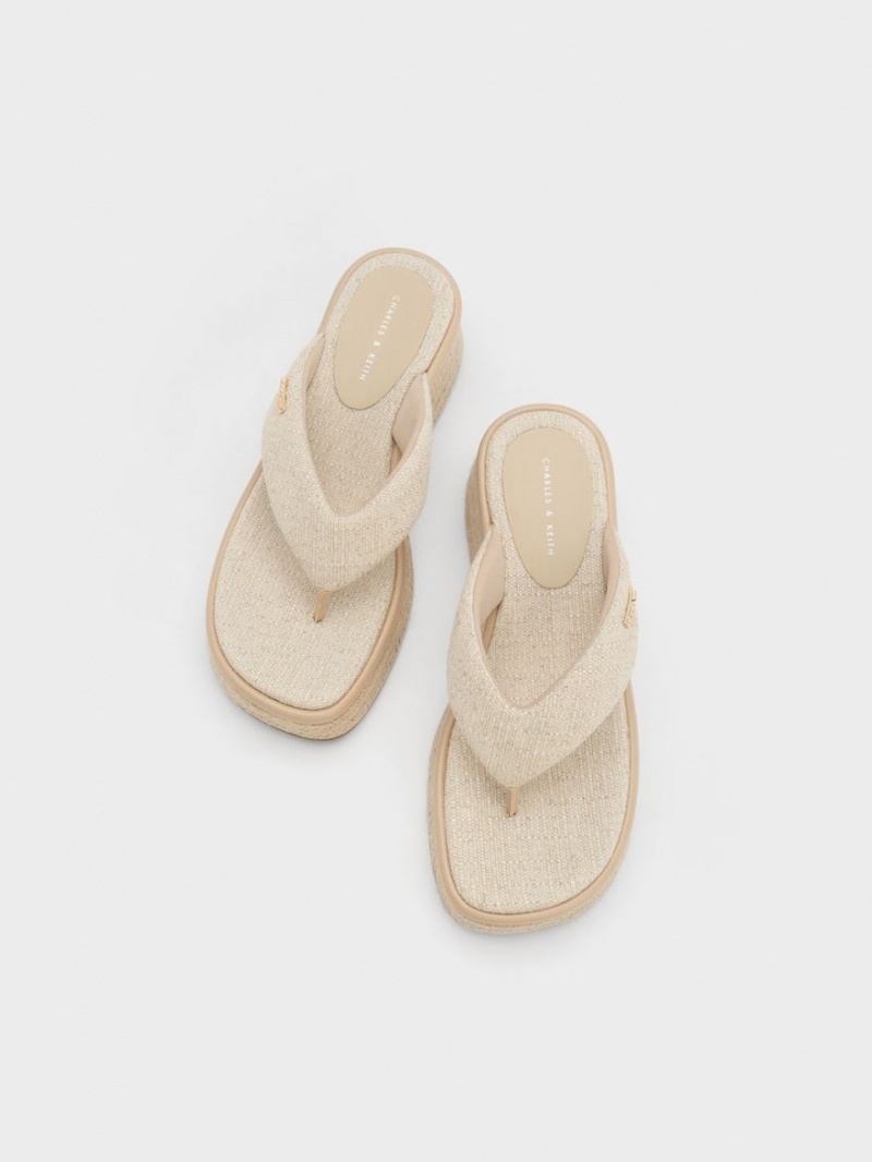 παπουτσια πλατφορμα Charles And Keith Linen εσπαντριγιεσ Στρινγκ Μπεζ | 29140-CLRE