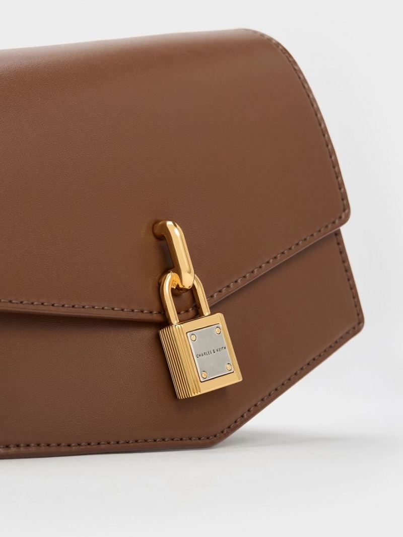 τσάντεσ χιαστί Charles And Keith Lock-Motif Geometric σοκολάτα | 16208-PHJS