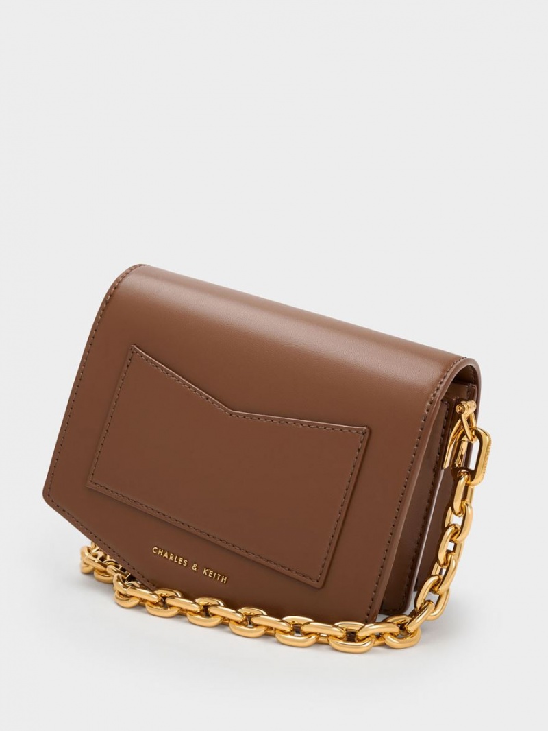 τσάντεσ χιαστί Charles And Keith Lock-Motif Geometric σοκολάτα | 16208-PHJS