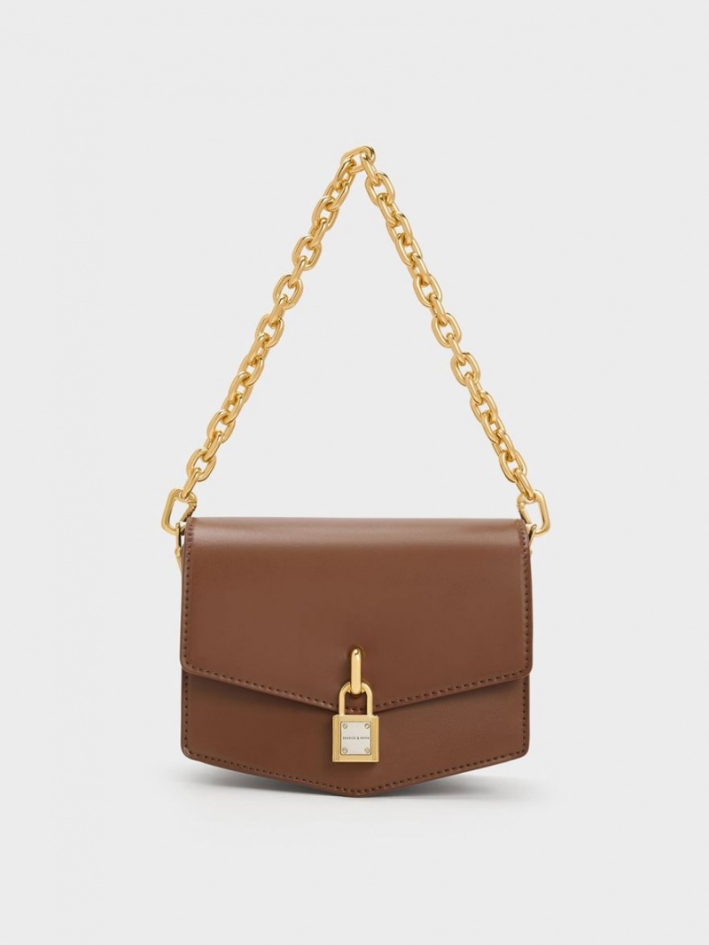 τσάντεσ χιαστί Charles And Keith Lock-Motif Geometric σοκολάτα | 16208-PHJS