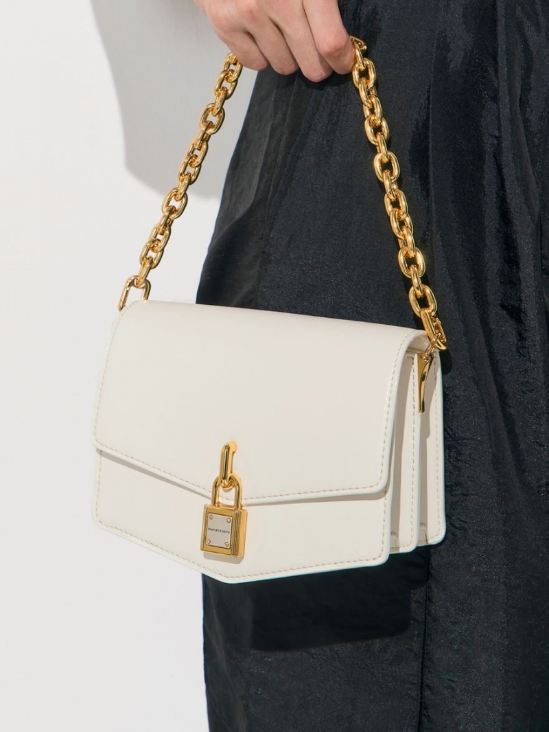 τσάντεσ χιαστί Charles And Keith Lock-Motif Geometric ασπρα | 60475-CDQH