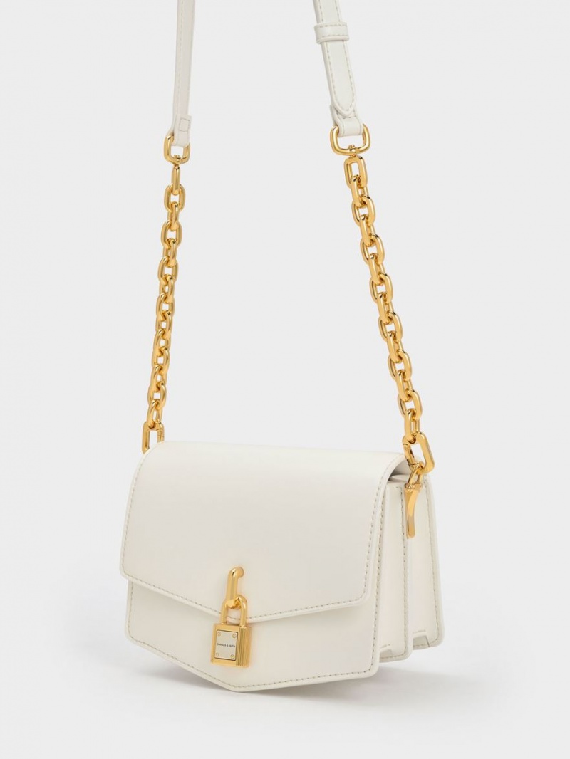 τσάντεσ χιαστί Charles And Keith Lock-Motif Geometric ασπρα | 60475-CDQH