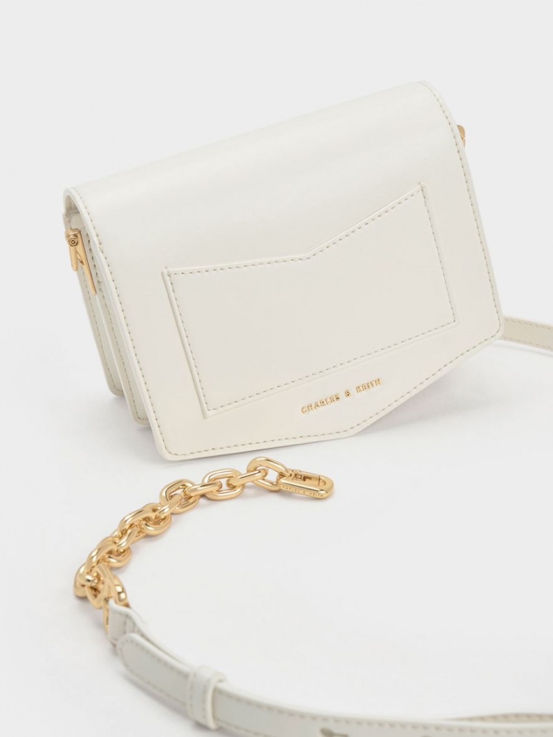 τσάντεσ χιαστί Charles And Keith Lock-Motif Geometric ασπρα | 60475-CDQH