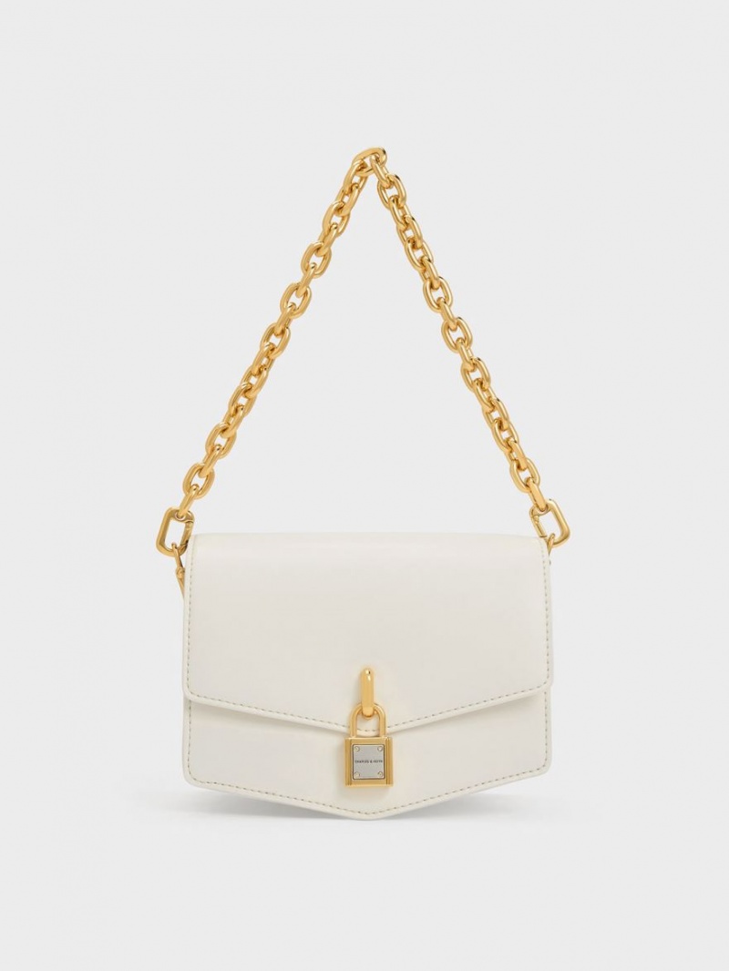τσάντεσ χιαστί Charles And Keith Lock-Motif Geometric ασπρα | 60475-CDQH