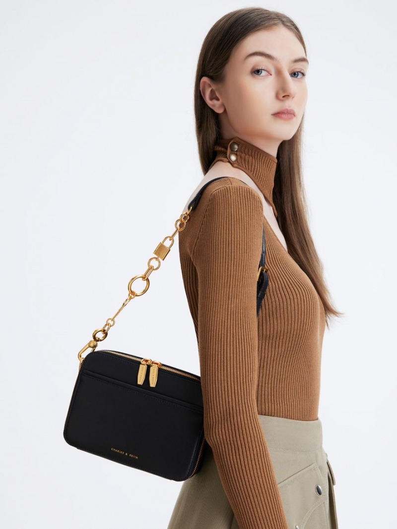 τσαντα χειροσ Charles And Keith Lock & Key Chain μαυρα | 27916-AVHR