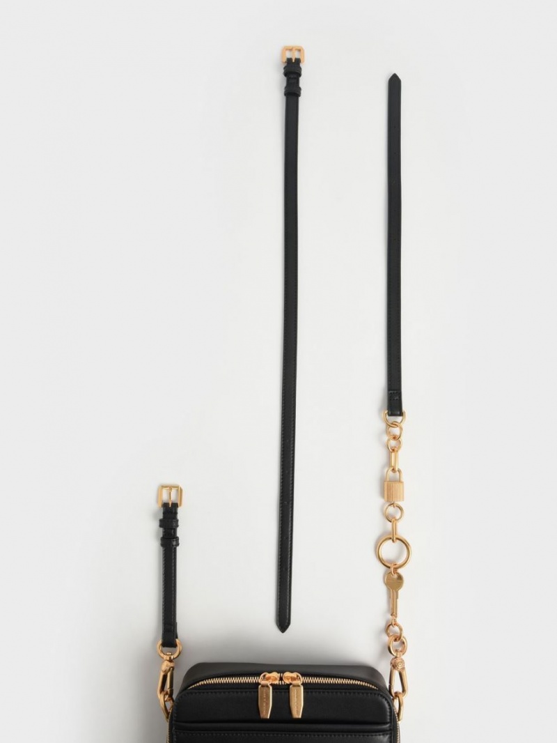 τσαντα χειροσ Charles And Keith Lock & Key Chain μαυρα | 27916-AVHR