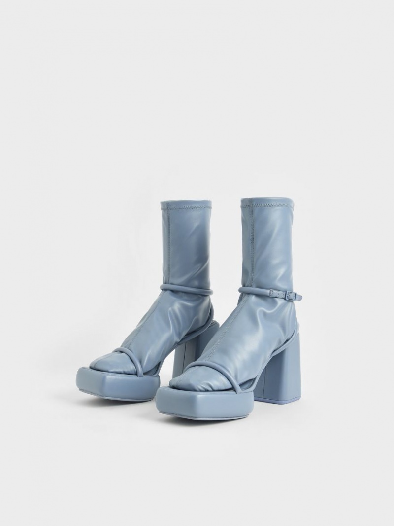 μποτα πλατφορμα Charles And Keith Lucile Calf μπλε | 41398-CWYE