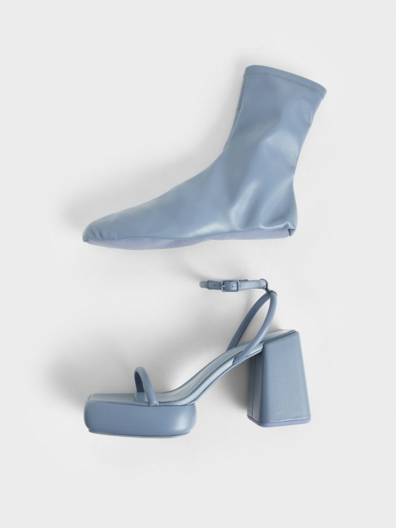 μποτα πλατφορμα Charles And Keith Lucile Calf μπλε | 41398-CWYE