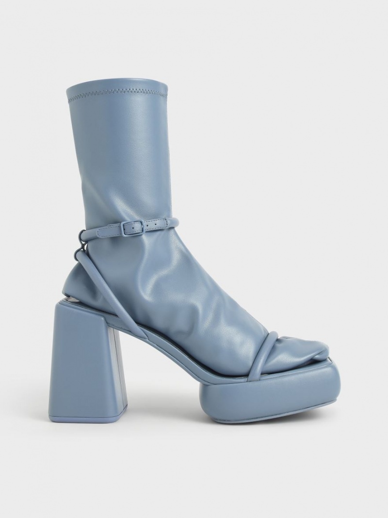 μποτα πλατφορμα Charles And Keith Lucile Calf μπλε | 41398-CWYE