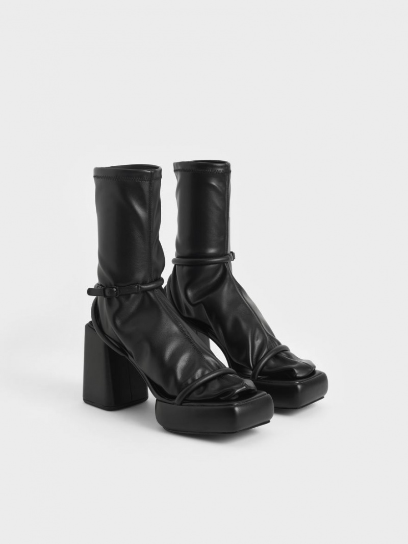 μποτα πλατφορμα Charles And Keith Lucile Calf μαυρα | 47830-JHVW
