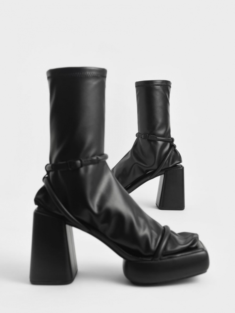 μποτα πλατφορμα Charles And Keith Lucile Calf μαυρα | 47830-JHVW