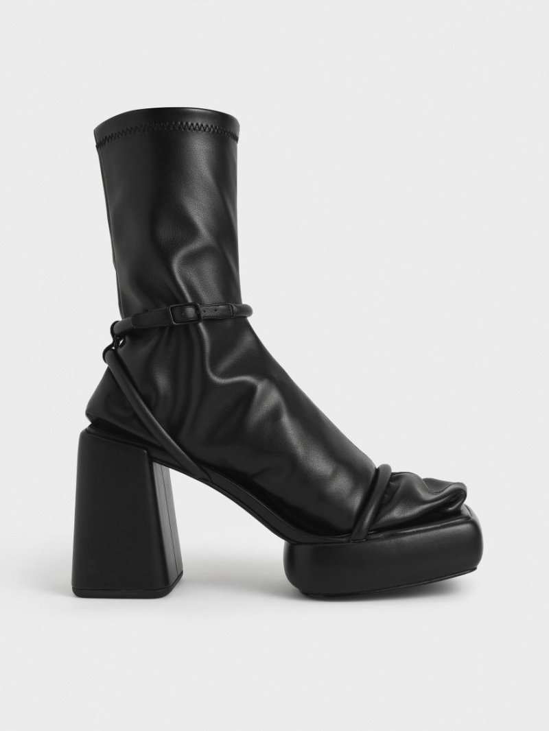 μποτα πλατφορμα Charles And Keith Lucile Calf μαυρα | 47830-JHVW